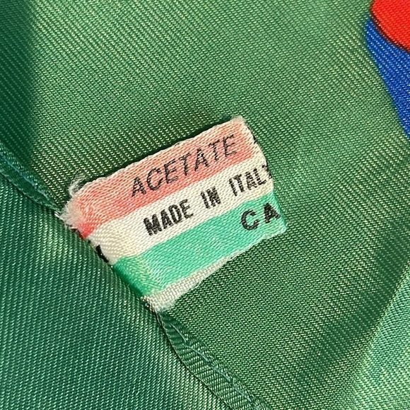 Olivia Rosselli Abstract Bird Scarf, Vintage Green Square Scarf Made in Italy. - Picture 4 of 8